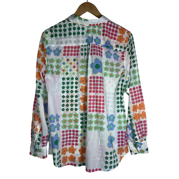 Talbots Shirt Womens Medium White Multicolor Floral Dot Button Down Long Sleeve - Picture 4 of 12